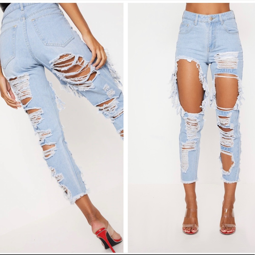 🌟NEW PRETTY LITTLE THING RIPPED WIDE LEG JEANS 👖